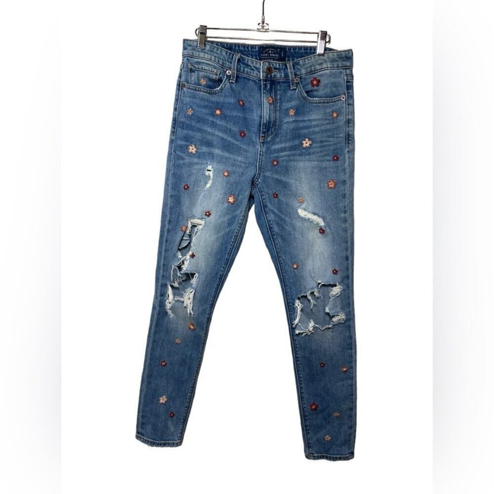 Women's - Lucky Brand Bridgette Floral Embroidered Distressed Skinny Jeans, SZ 6